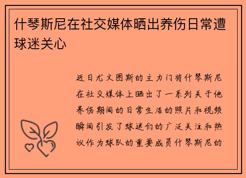 什琴斯尼在社交媒体晒出养伤日常遭球迷关心