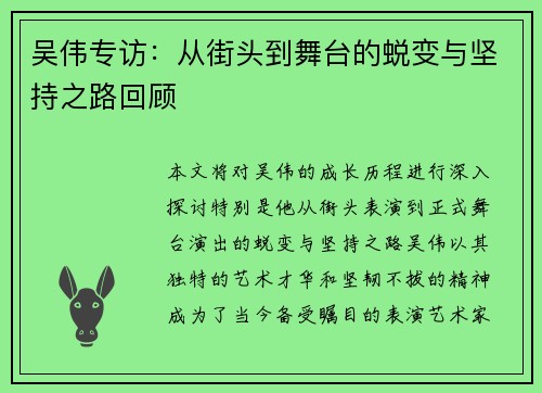 吴伟专访：从街头到舞台的蜕变与坚持之路回顾